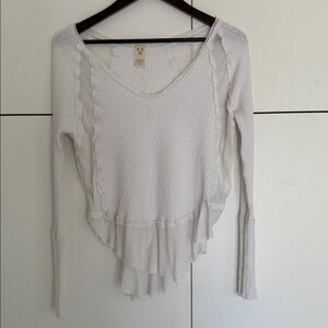 Free People We The Free White Ruffled Hem Long-Sleeve Top